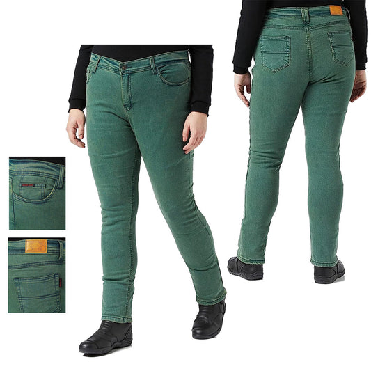 Nuovi jeans protettivi da moto da donna con fodera in Kevlar elasticizzato e protezione CE 1621-1 rimovibile