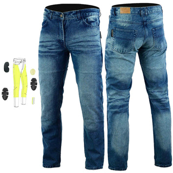 Jeans da motociclista Racoon da uomo foderati in Kevlar Stonewash blu