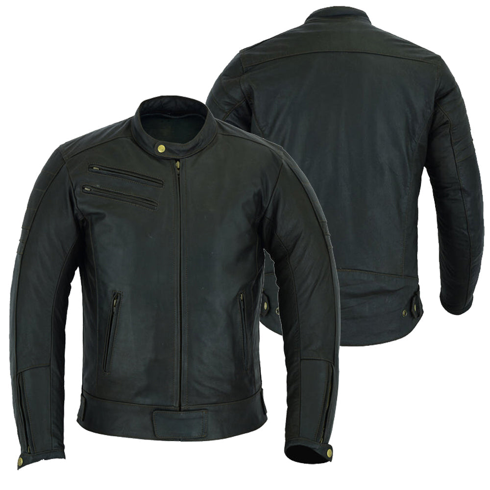Motorcycle Mens Heritage Style Element Leather Jacket Brown
