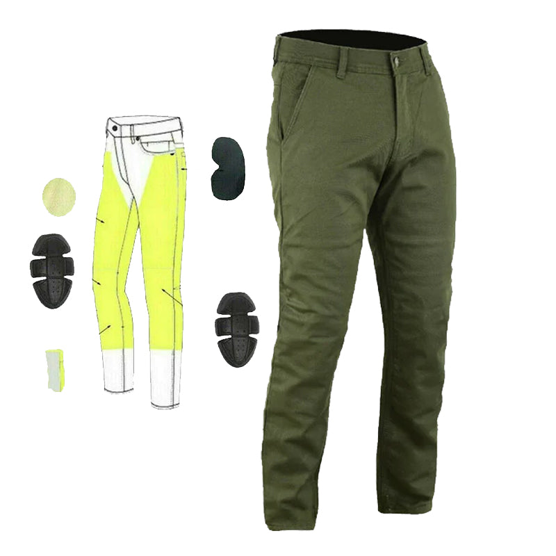 Stork Mens Motorcycle Lined with Kevlar Chinos Pants Olive