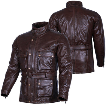 Giacca da motociclista in pelle Trail Master Vintage cerata marrone