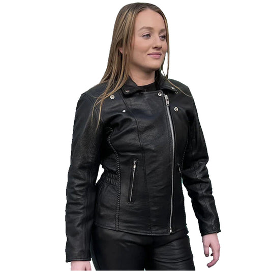 Giacca da motociclista in pelle intrecciata Brando da donna, nera