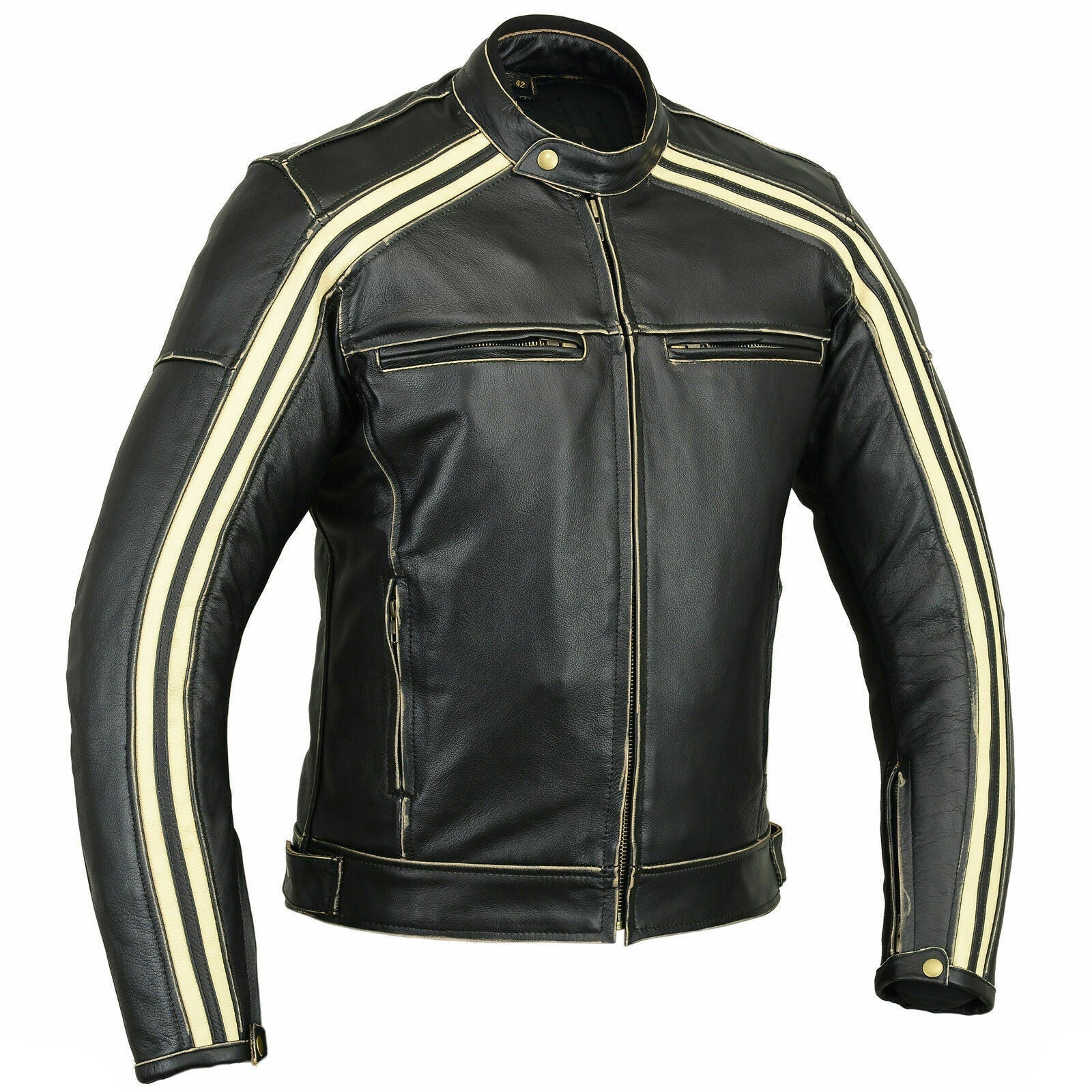 Mens Boonie Cafe Racer Motorcycle Leather Jacket