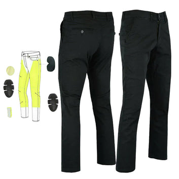 Pantaloni chino da motociclista Stork da uomo foderati in Kevlar, neri