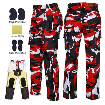 Pantaloni cargo da motociclista Robin da donna foderati in Kevlar, rossi