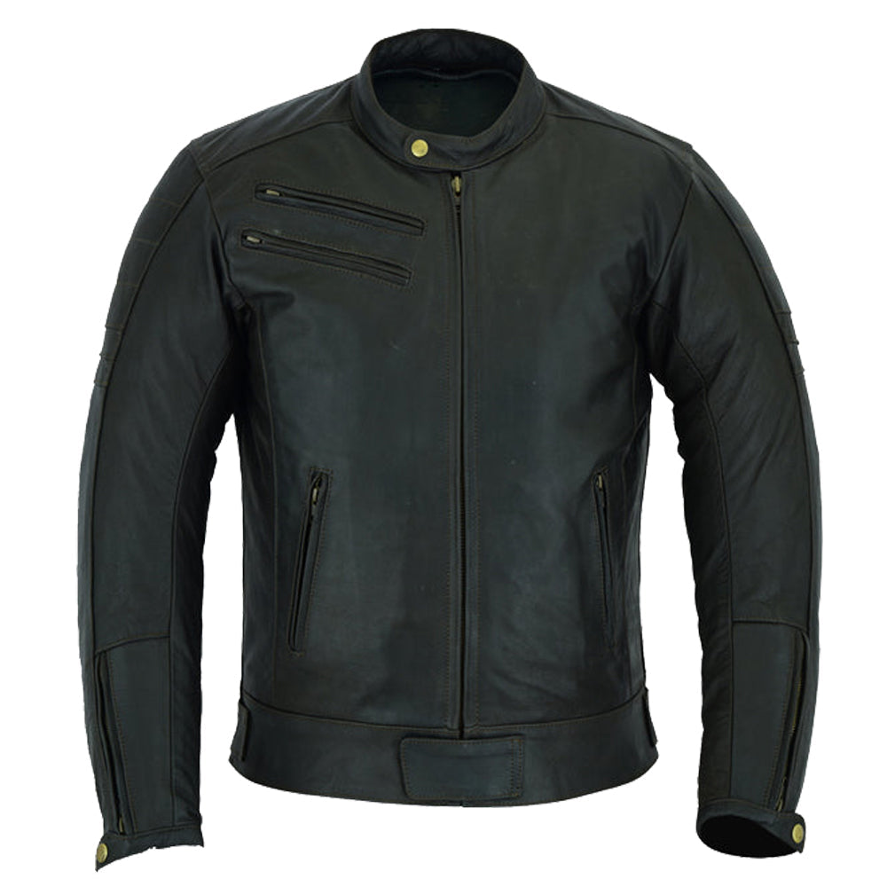 Motorcycle Mens Heritage Style Element Leather Jacket Brown