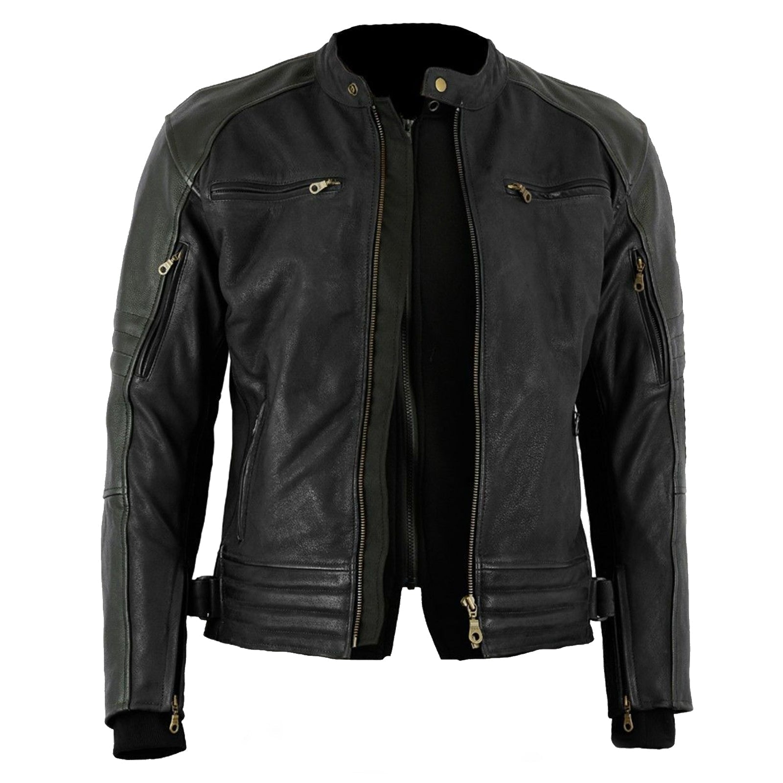 Mens Motorcycycle Leather Jacket Cobar Waxed Nubuck Hooded Style Black