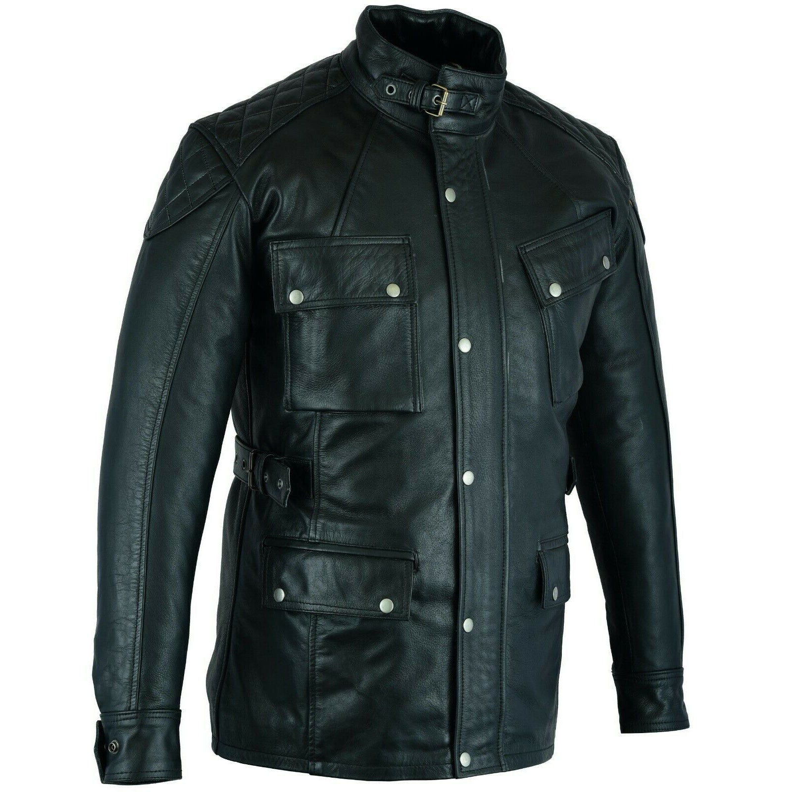 Mens Motorcycle Waxed Leather Jacket Trailmaster 2.0 Black
