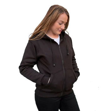 Felpa con cappuccio da motociclista foderata in Kevlar da donna, armatura CE nera 