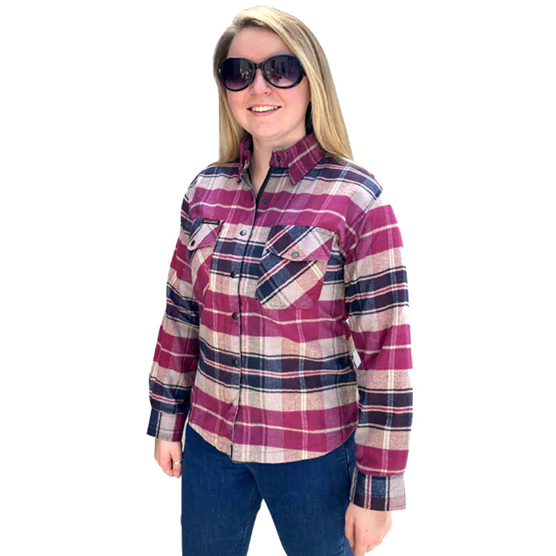 Brat Ladies Motorcycle Flannel Lined with Kevlar Shirts Pink/Grey