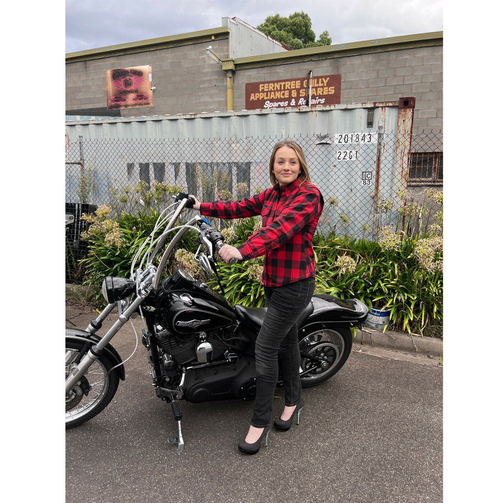 Brat Ladies Motorcycle Flannel Lined with Kevlar Shirts Red/Black