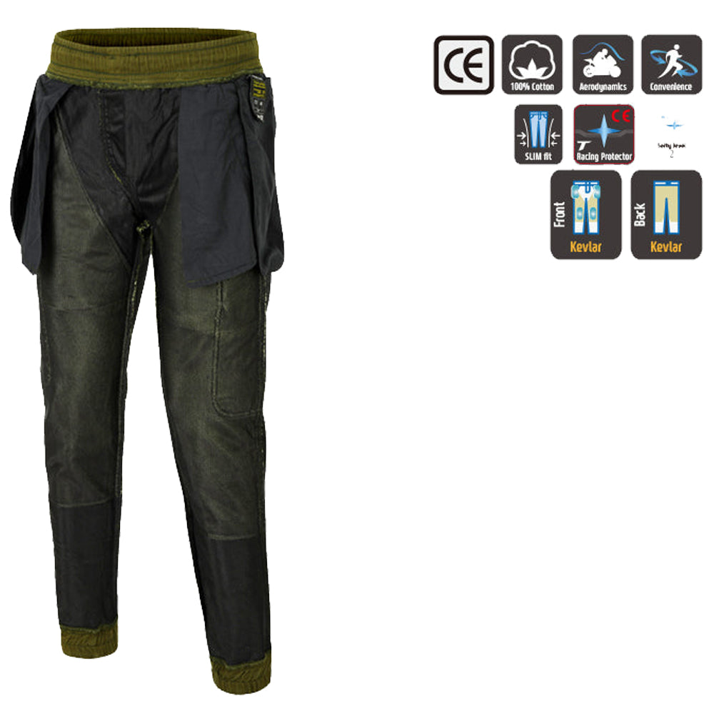 Charlie Men's Casual Stretch Motorcycle Lined With Kevlar Cargo Pants Black