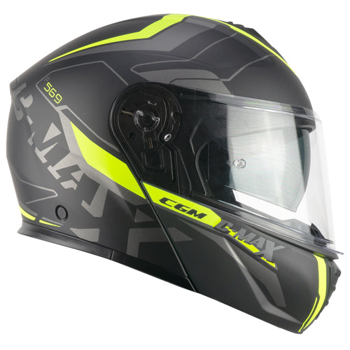 Casco da moto modulare CGM 569G C-Max City Nero Giallo / Fluorescente Opaco