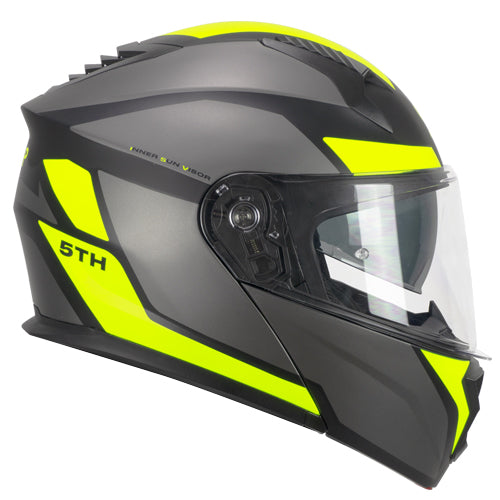 Casco da moto modulare CGM 5THG Falcon Sport Nero Giallo / Fluorescente Opaco