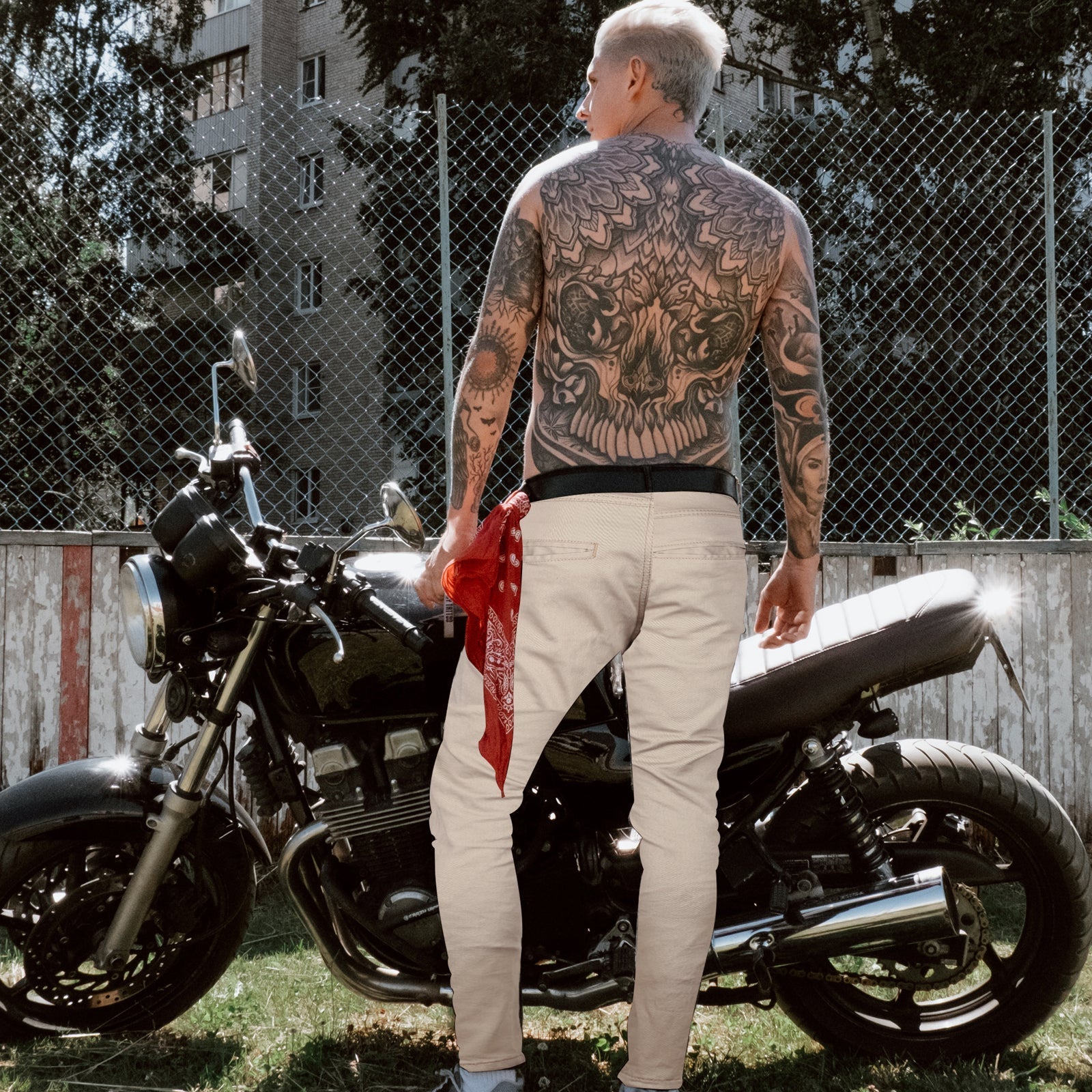 Stork Mens Motorcycle Lined with Kevlar Chinos Pants Tan