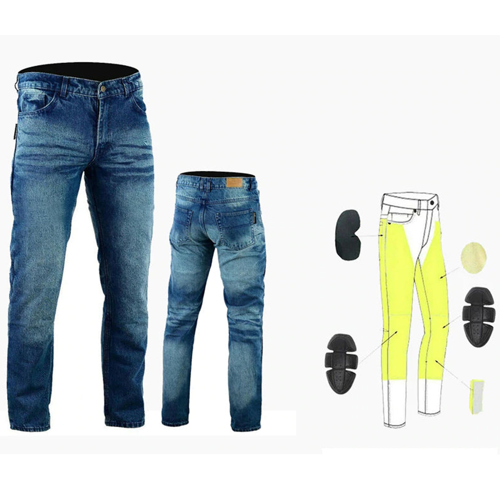 Racoon Mens Motorcycle Lined with Kevlar Stonewash Jeans Blue