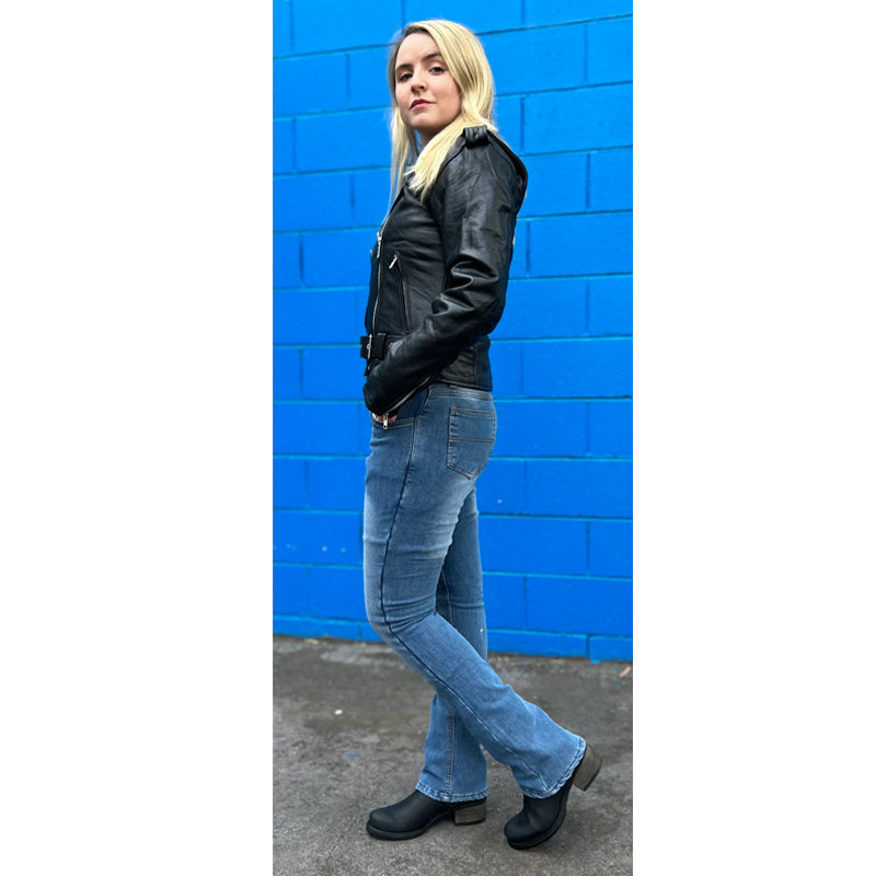 Ladies Motorcycle Grouse Lined with Kevlar Protective Jeans Blue