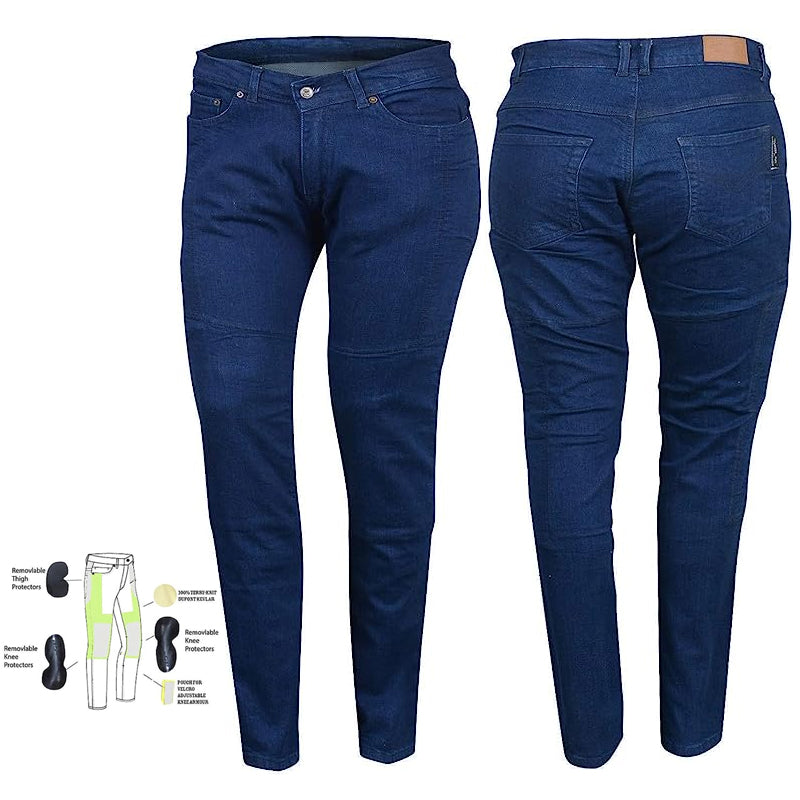 New Ladies Stretch Kevlar Lined Protective Motorcycle Jeans with Removable CE 1621-1 Armour