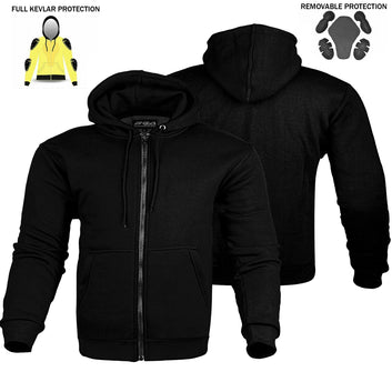 Felpa con cappuccio protettiva da motociclista Alpha da uomo foderata in Kevlar, nera
