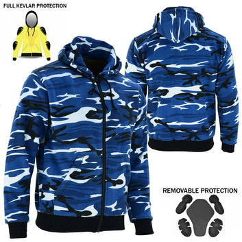 Felpa con cappuccio da motociclista Alpha da uomo foderata in Kevlar Camo Blue