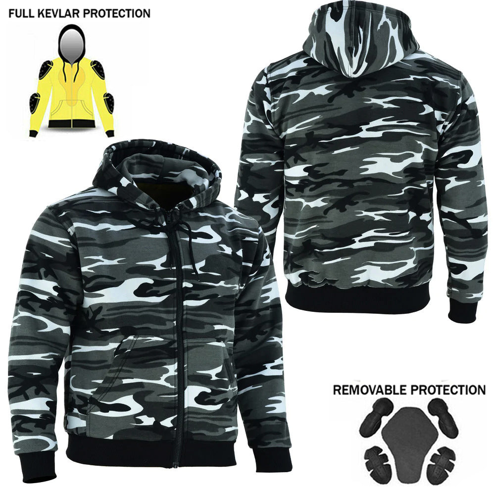 Alpha Motorcycle Hoodie Lined with Kevlar Camo Grey