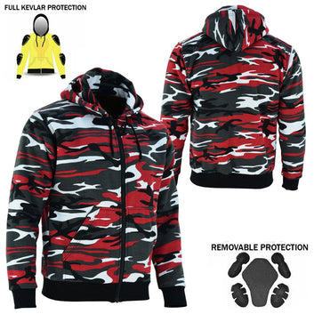 Felpa con cappuccio da motociclista Alpha da uomo foderata in Kevlar Camo Red
