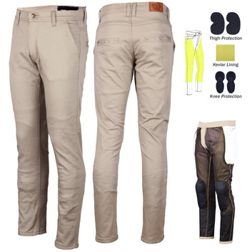 Pantaloni chino da motociclista Stork da uomo foderati in Kevlar color cuoio
