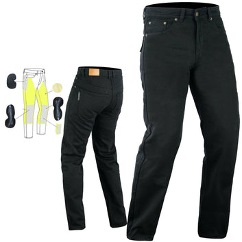 Jeans da motociclista Forster da uomo classici in denim foderati in Kevlar, neri