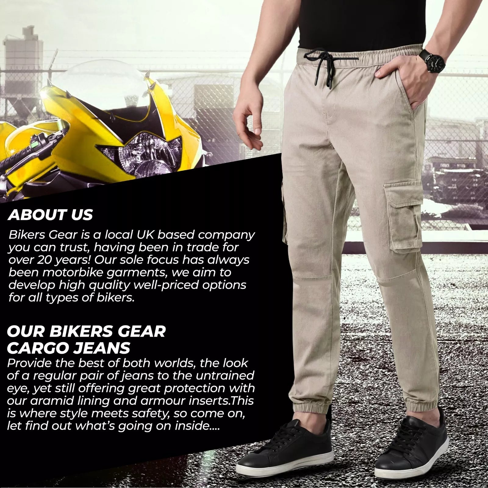 Charlie Men's Casual Stretch Motorcycle Cargo Kevlar Lined Pants