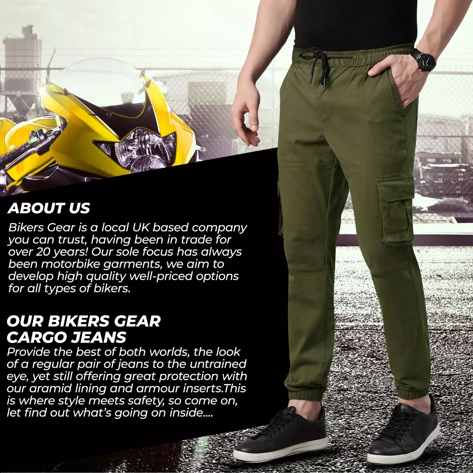 Charlie Men's Casual Stretch Motorcycle Cargo Kevlar Lined Pants